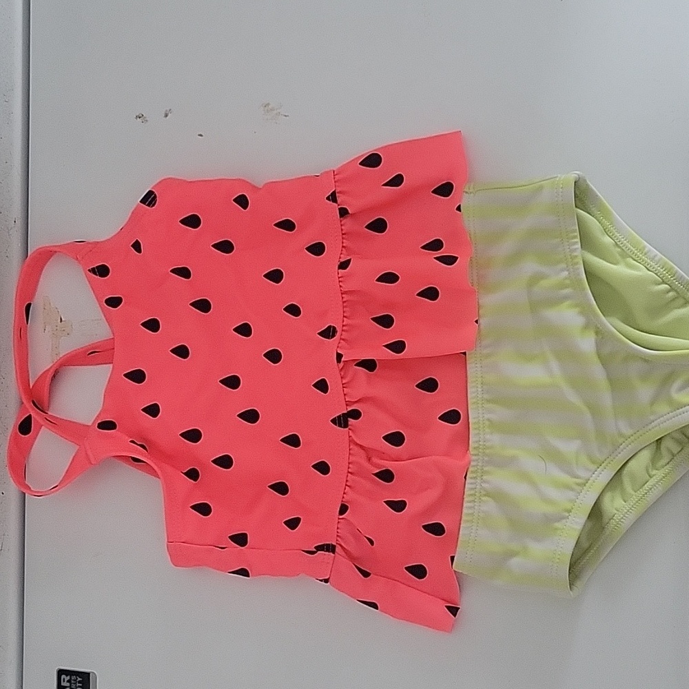 3t watermelon print bikini with striped bottoms